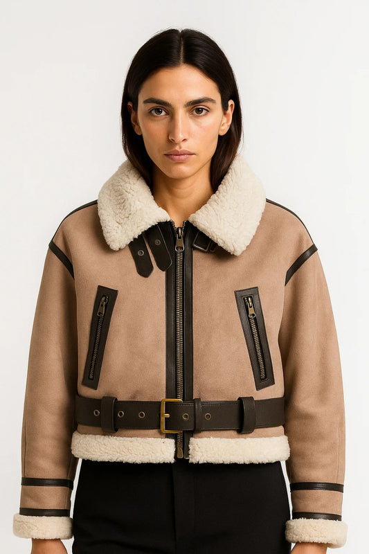 Giacca aviatore in shearling sintetico | Stile bomber | Calda e strutturata