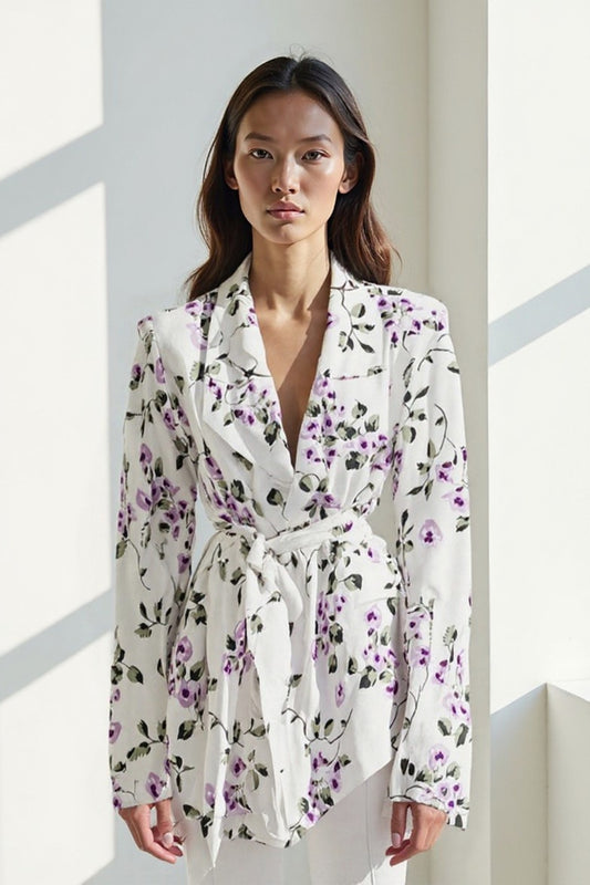 Blazer lunga floreale con cintura | Stile femminile e raffinato