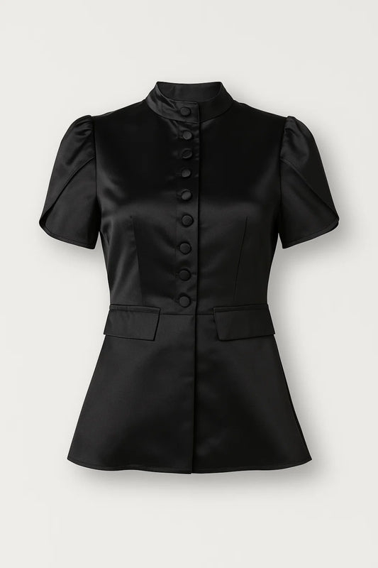 Blusa strutturata a maniche corte con bottoni rivestiti