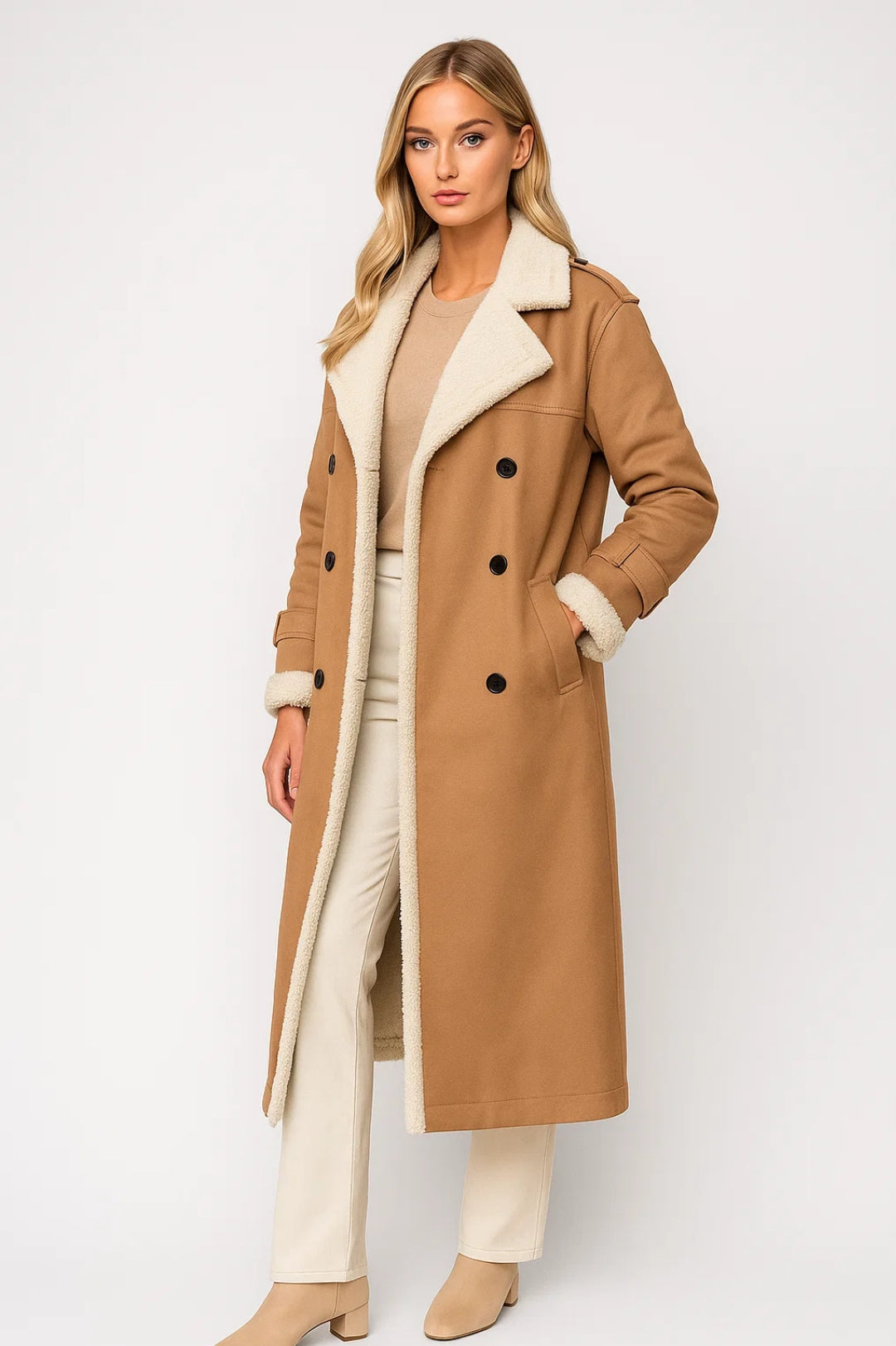 Cappotto Lungo Donna | Doppiopetto | Foderato per Inverno
