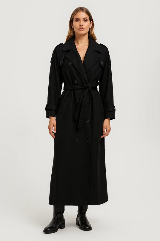 Cappotto Lungo Donna | Doppiopetto con Cintura | Caldo per Inverno