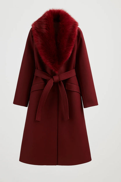 Cappotto elegante con colletto ampio effetto pelliccia