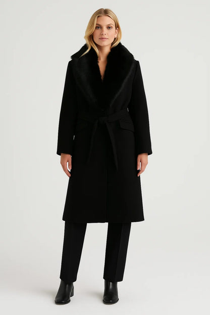 Cappotto elegante con colletto ampio effetto pelliccia