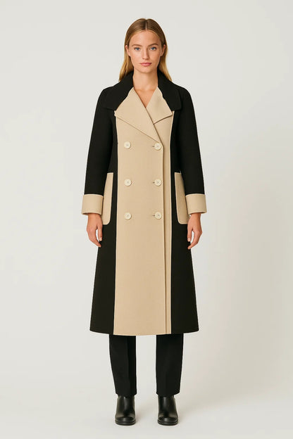 Cappotto lungo bicolore doppiopetto