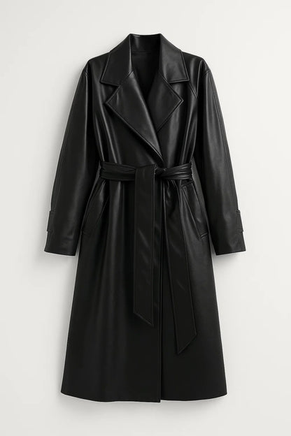 Cappotto lungo con cintura e revers classico