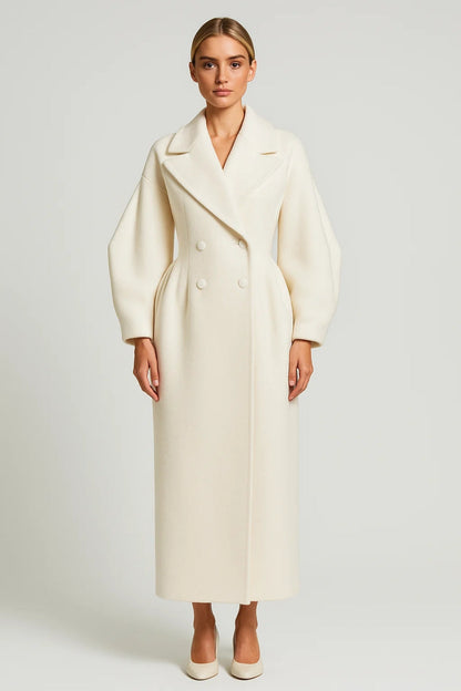 Cappotto lungo doppiopetto con maniche a palloncino