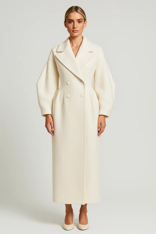 Cappotto lungo doppiopetto con maniche a palloncino