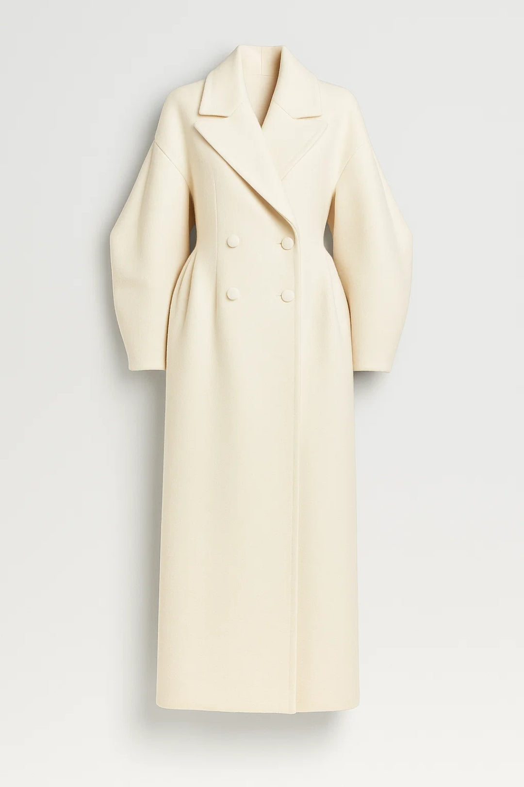 Cappotto lungo doppiopetto con maniche a palloncino