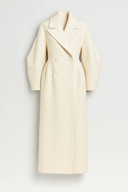 Cappotto lungo doppiopetto con maniche a palloncino