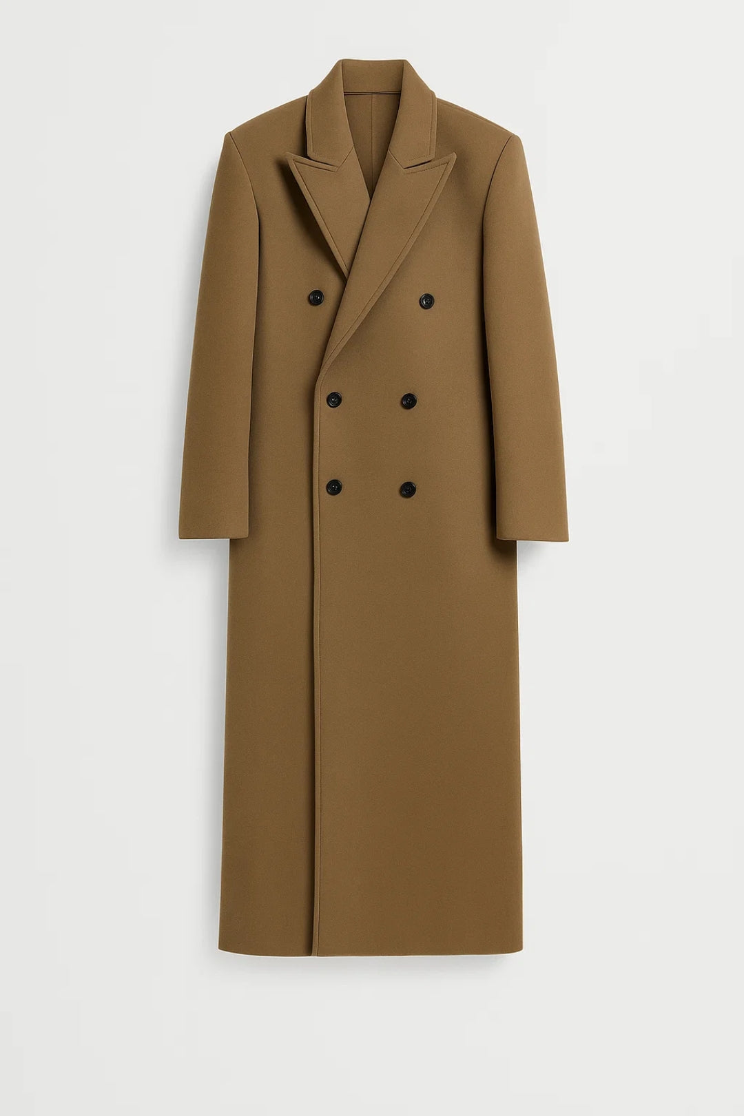 Cappotto lungo doppiopetto con spalle strutturate