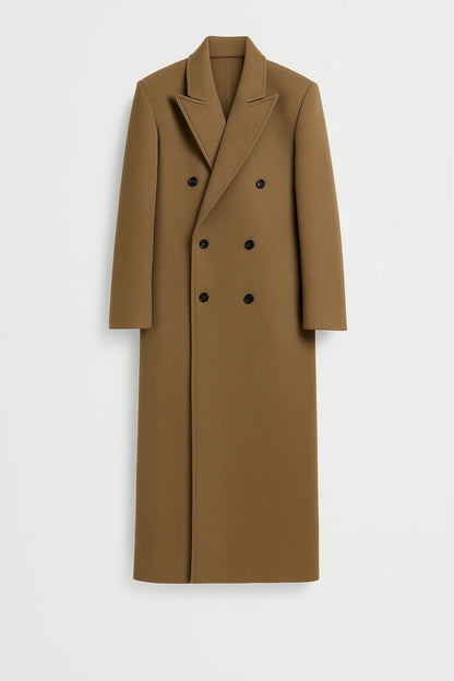 Cappotto lungo doppiopetto con spalle strutturate