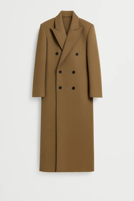Cappotto lungo doppiopetto con spalle strutturate