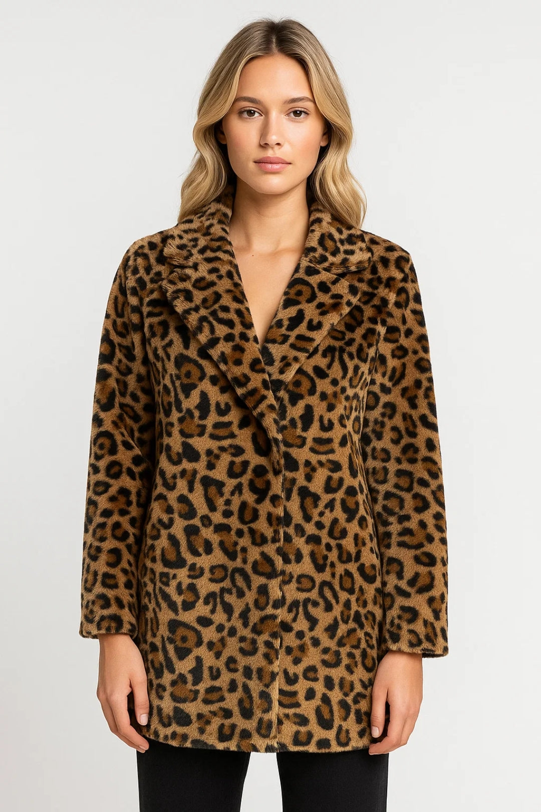Cappotto lungo effetto pelliccia con stampa animalier
