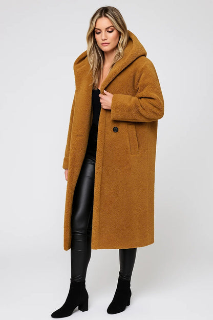 Cappotto lungo in pelliccia sintetica | Modello oversize con cappuccio