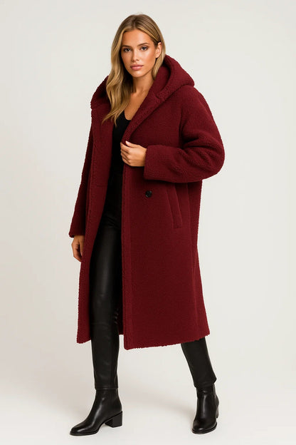 Cappotto lungo in pelliccia sintetica | Modello oversize con cappuccio