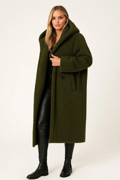 Cappotto lungo in pelliccia sintetica | Modello oversize con cappuccio
