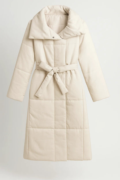 Cappotto trapuntato lungo con cintura e collo ampio