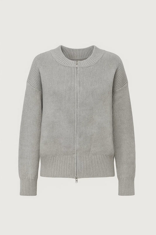 Cardigan a costine con zip frontale