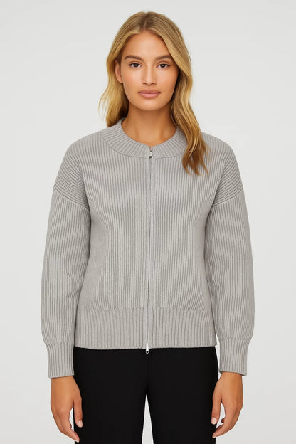 Cardigan a costine con zip frontale