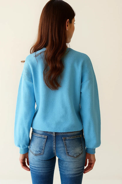 Cardigan azzurro con fantasmini | Maglia divertente | Chiusura con bottoni