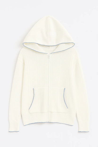 Cardigan con cappuccio e zip frontale