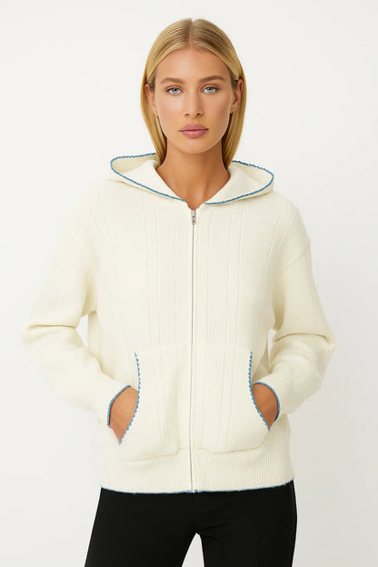 Cardigan con cappuccio e zip frontale