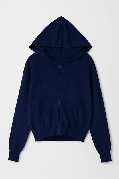 Cardigan con cappuccio e zip frontale