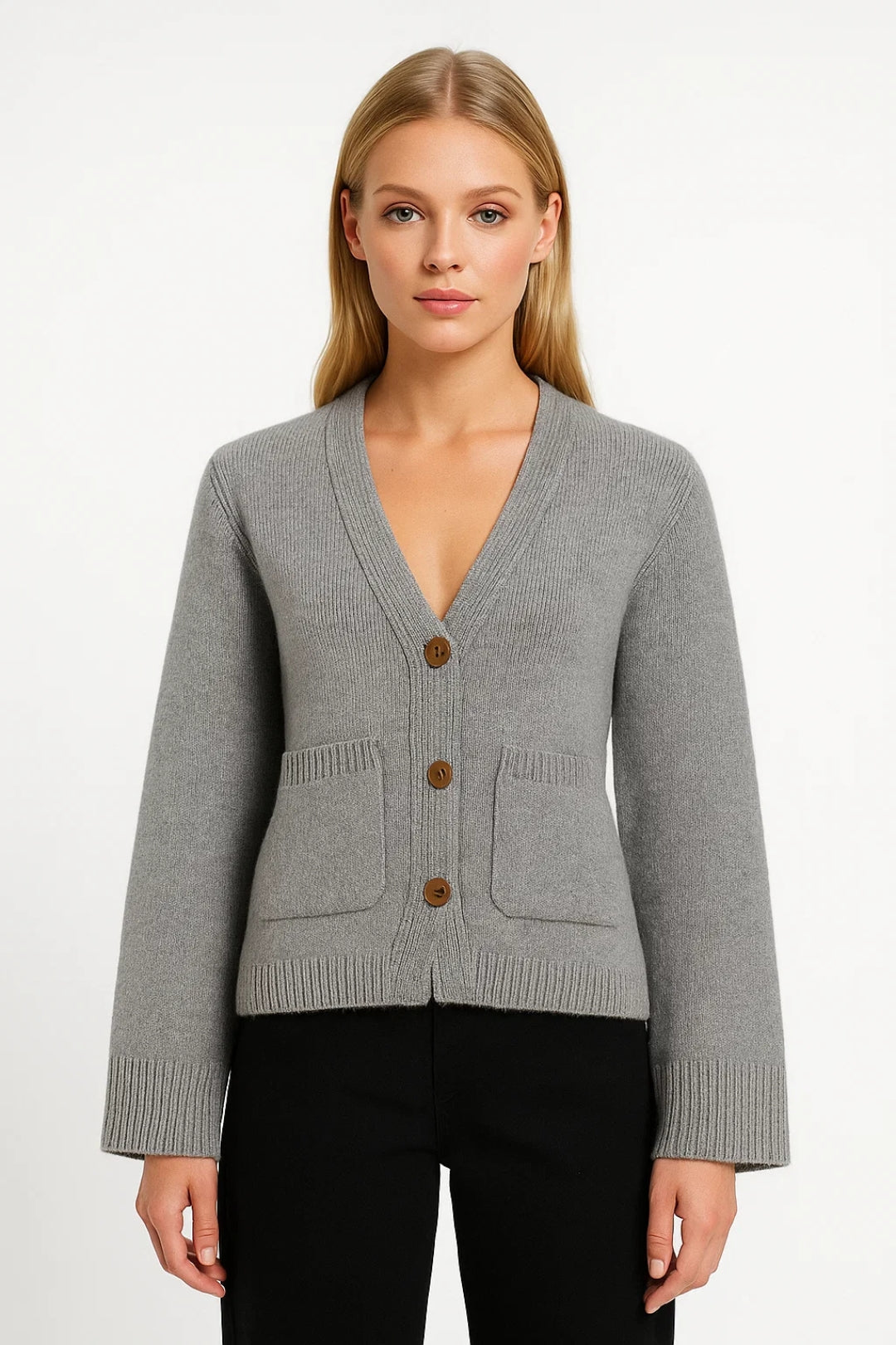 Cardigan con scollo a V e bottoni frontali