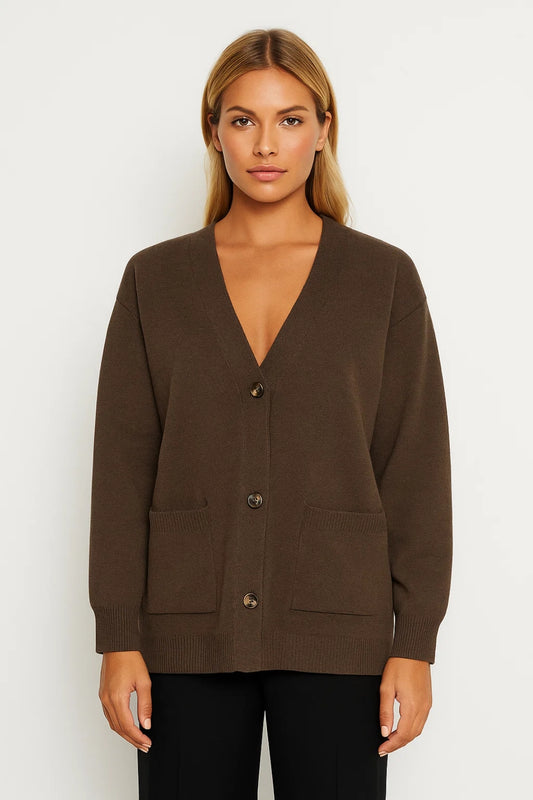 Cardigan con scollo a V e tasche applicate