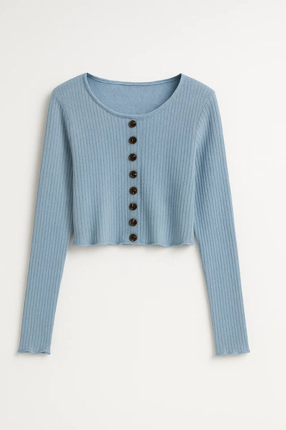 Cardigan corto a costine con bottoni frontali | Stile casual e femminile
