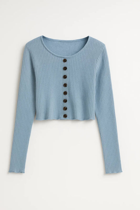 Cardigan corto a costine con bottoni frontali | Stile casual e femminile