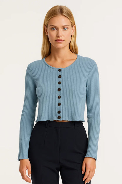 Cardigan corto a costine con bottoni frontali | Stile casual e femminile