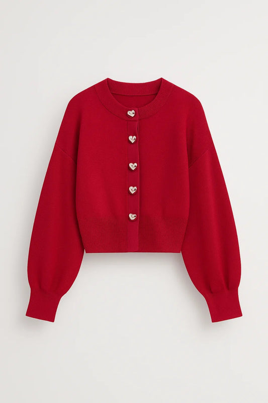 Cardigan corto con bottoni a forma di cuore