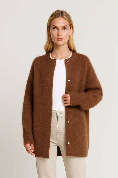 Cardigan lungo con bottoni e scollo tondo