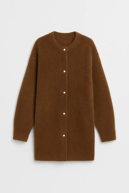 Cardigan lungo con bottoni e scollo tondo