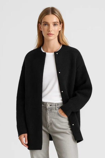 Cardigan lungo con bottoni e scollo tondo