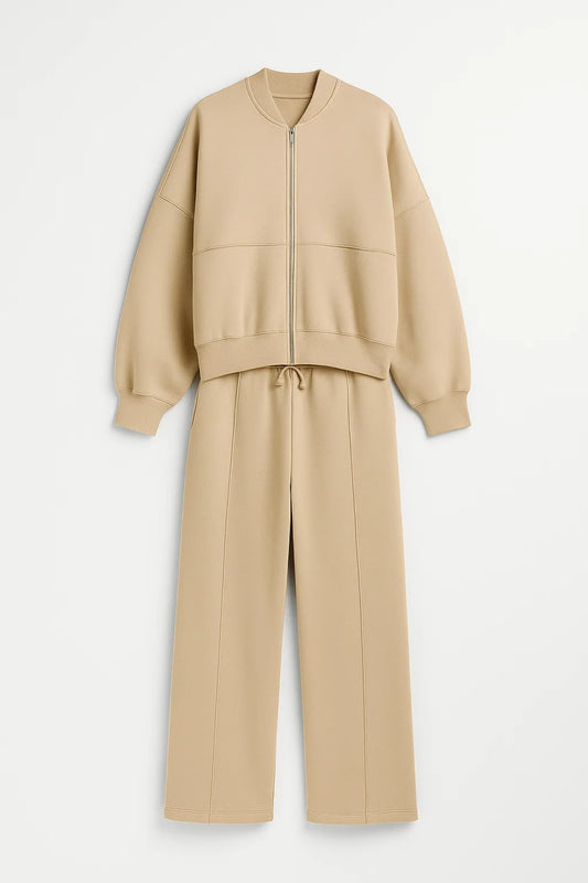 Completo casual con bomber zip e pantaloni larghi coordinati
