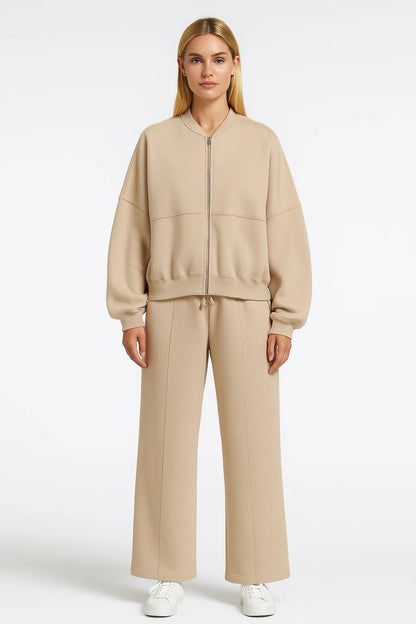 Completo casual con bomber zip e pantaloni larghi coordinati