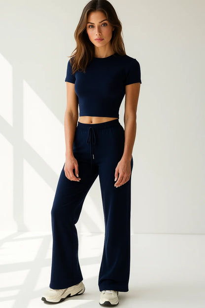 Completo casual sportivo in jersey | T-shirt corta e pantaloni con coulisse | Vestibilità comoda