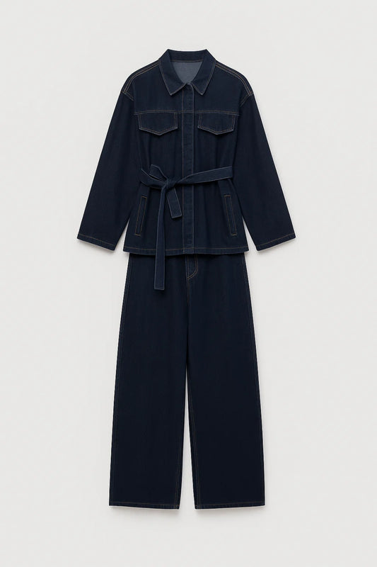 Completo coordinato con camicia cintura e pantaloni ampi