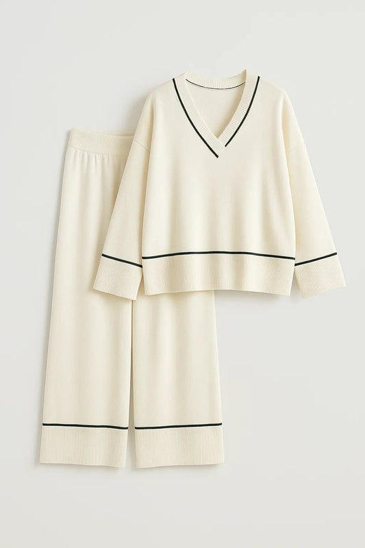 Completo coordinato con maglia a V e pantaloni ampi