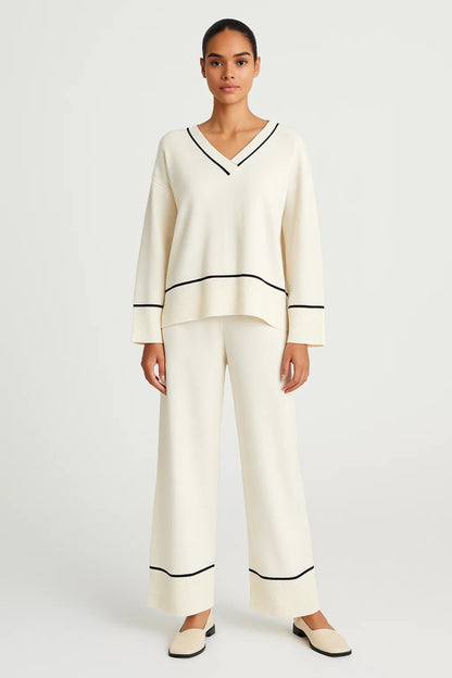 Completo coordinato con maglia a V e pantaloni ampi