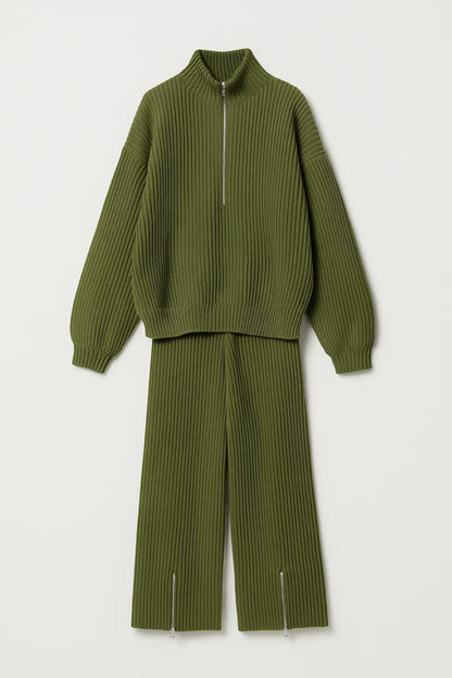 Completo coordinato in maglia a costine con zip | 2 pezzi