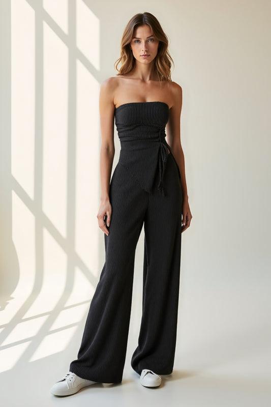Completo due pezzi a costine | Top fascia e pantaloni larghi