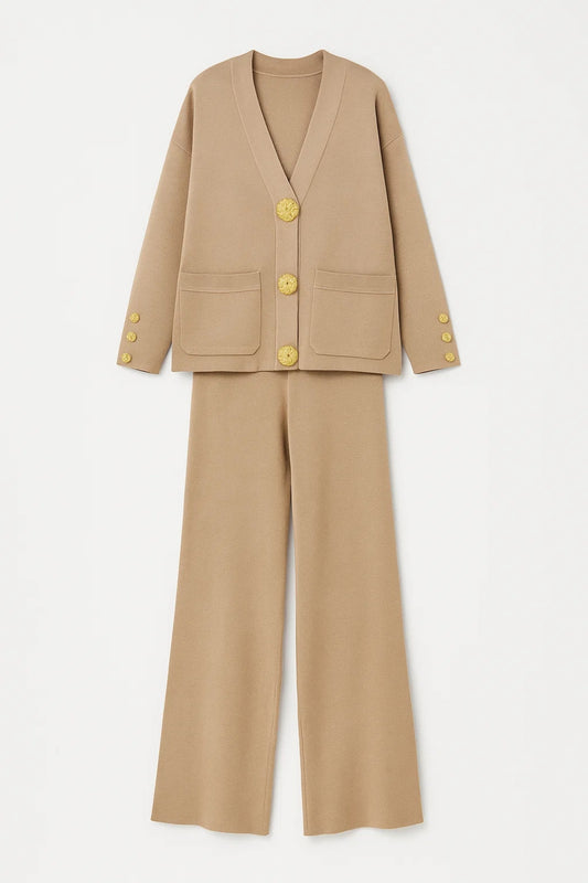 Completo due pezzi con giacca elegante e pantaloni a gamba dritta