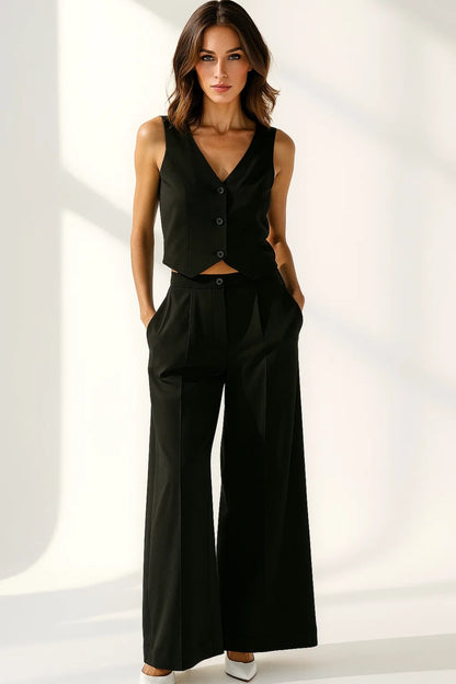 Completo due pezzi con gilet e pantaloni a gamba larga