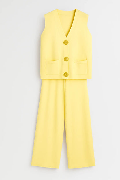 Completo due pezzi con gilet smanicato e pantaloni a gamba larga