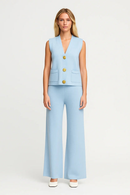 Completo due pezzi con gilet smanicato e pantaloni a gamba larga