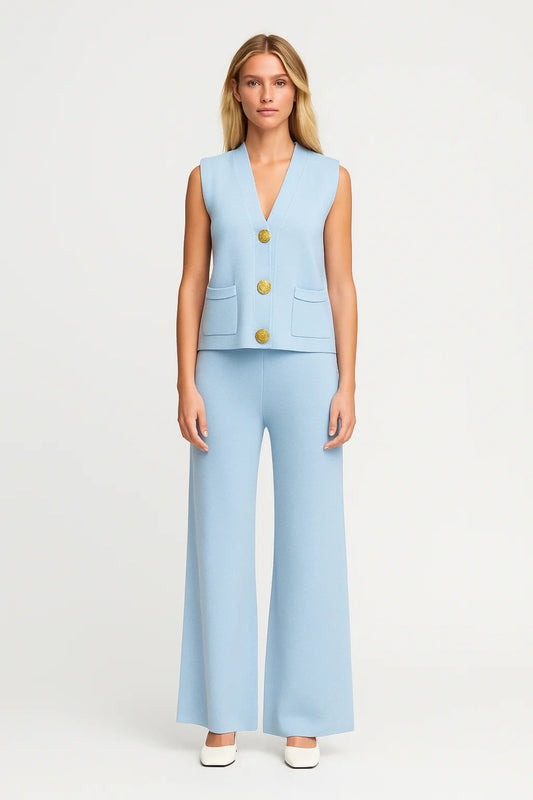 Completo due pezzi con gilet smanicato e pantaloni a gamba larga