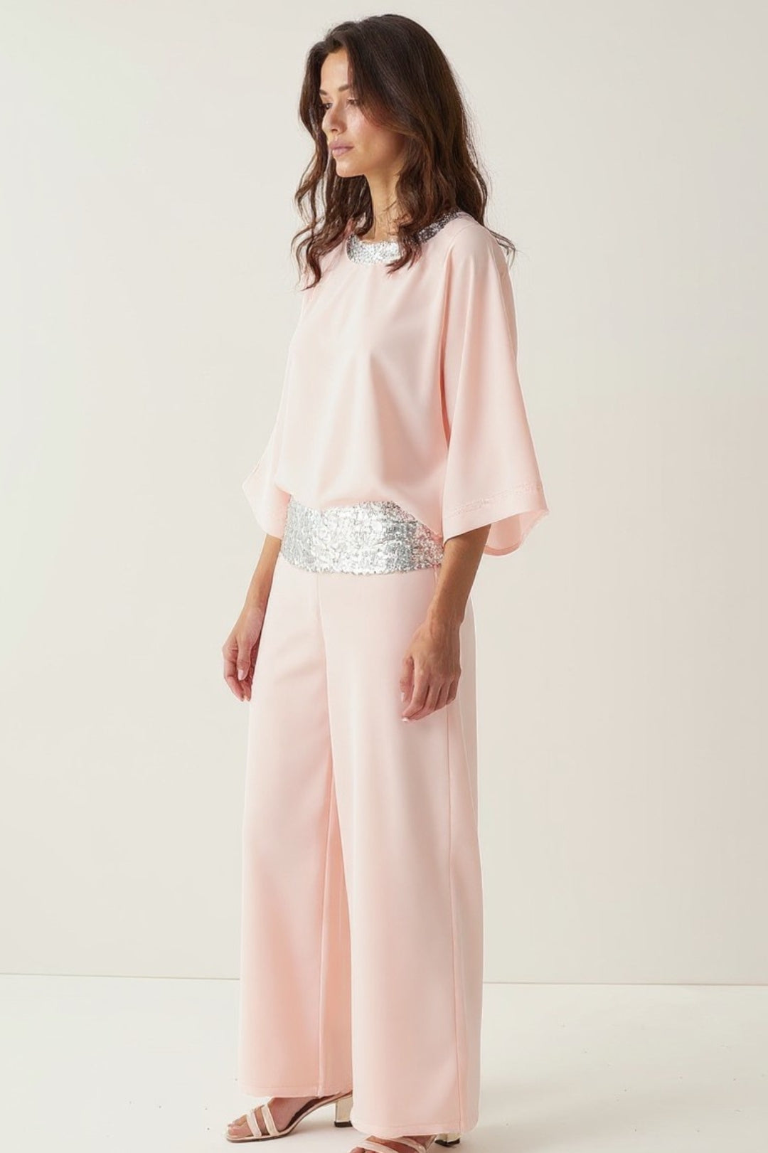 Completo due pezzi con paillettes | Blusa ampia e pantaloni palazzo